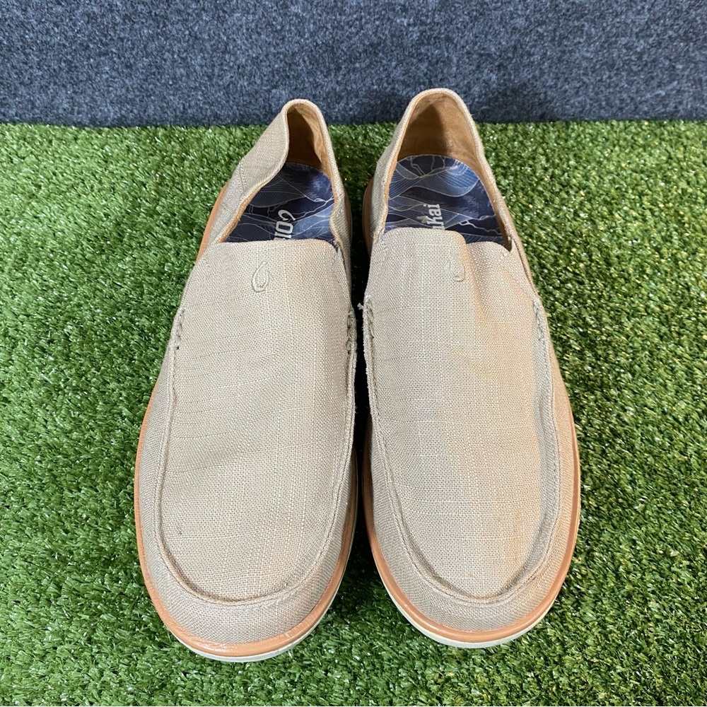 OluKai Kalia Kapa Shoes Men's Size 10 Slip-On Loafers in Beige Canvas
